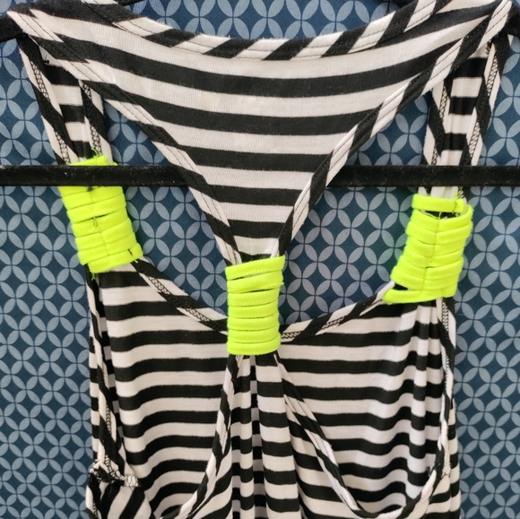 Just Love- Black and white striped long maxi dress with neon yellow. Size - XL - Picture 6 of 6